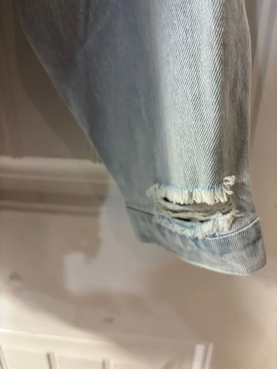 Dance & Marvel Plaid Tan Jacket with Light Blue Denim Sleeves - Picture 5 of 9